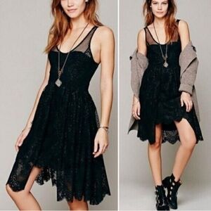 Free People Kristal Lace Salinas Black Foil Print Dress Size 2